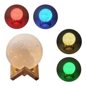 Luminária Lua cheia 3D com suporte de mesa