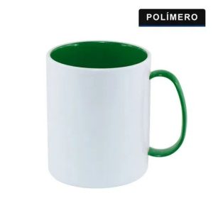 Caneca branca personalizada de Polímero com interior verde
