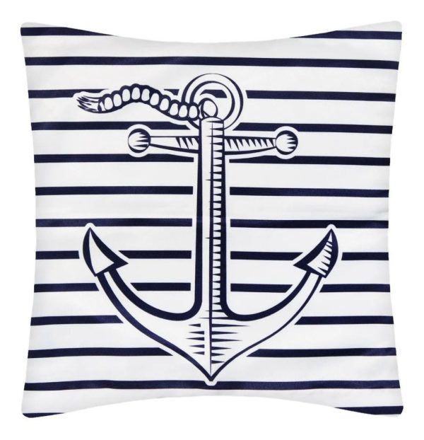 Capa de Almofada Branca Ancora Azul