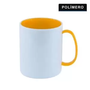 Caneca branca personalizada de Polímero com interior amarela