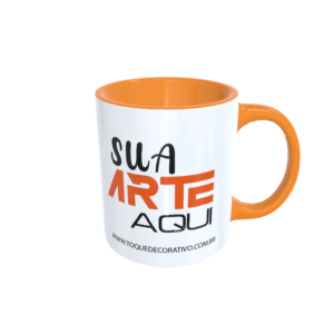Caneca branca personalizada com interior laranja
