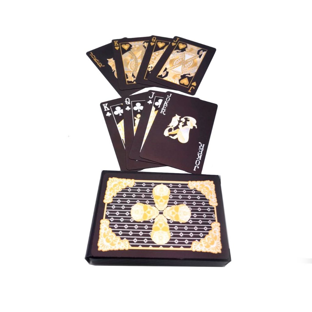 Kit 2 Baralhos Preto Black Detalhes Dourado Prata Jogo Cartas