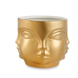 Cachepot em cerâmica rostos dourados