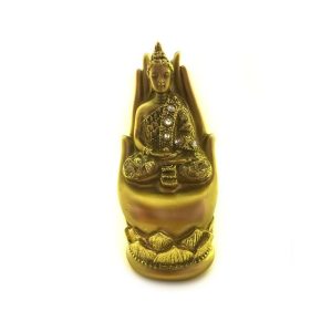 Mão buda de resina dourado 14cm