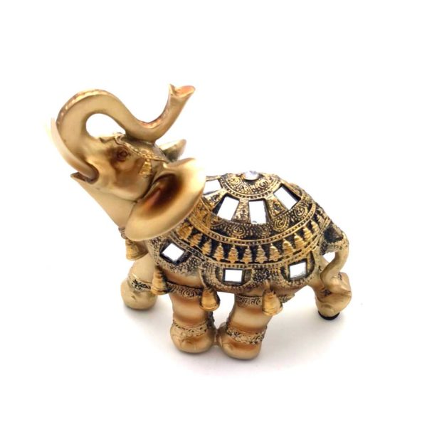 Enfeite elefante dourado em resina
