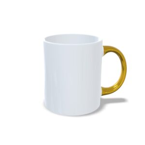 Caneca branca com alça dourada