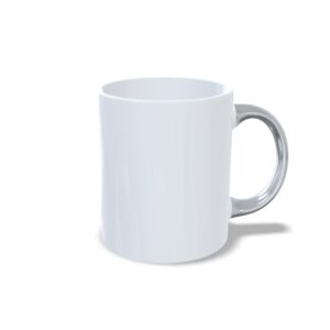 Caneca branca com alça prateada